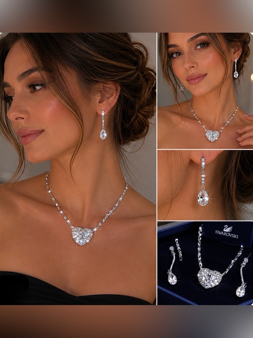 2 Piece Authentic Swarovski Crystal Heart Pendant Necklace and Drop Earrings